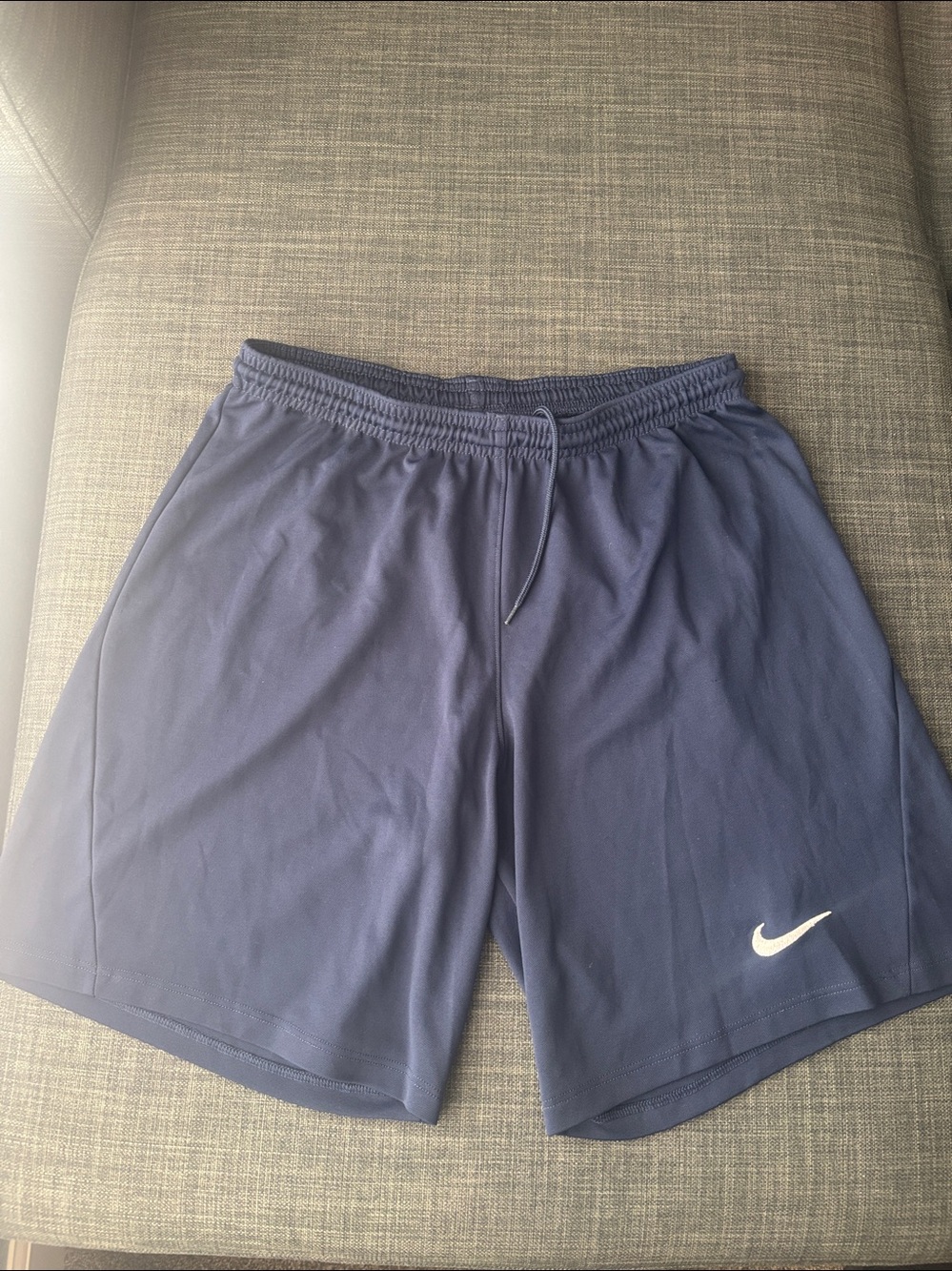 Nike Men's Navy Athletic Shorts with White Swoosh